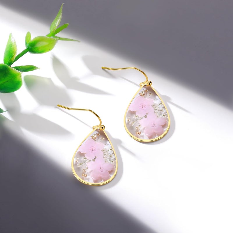 AUNTESIGN Store Forget-Me-Not and Queen Anne's Lace Pressed Wildflower Earrings | Pressed Flower Earrings | Handmade Drop and Dangle Earrings | Gift for Woman - Image 3